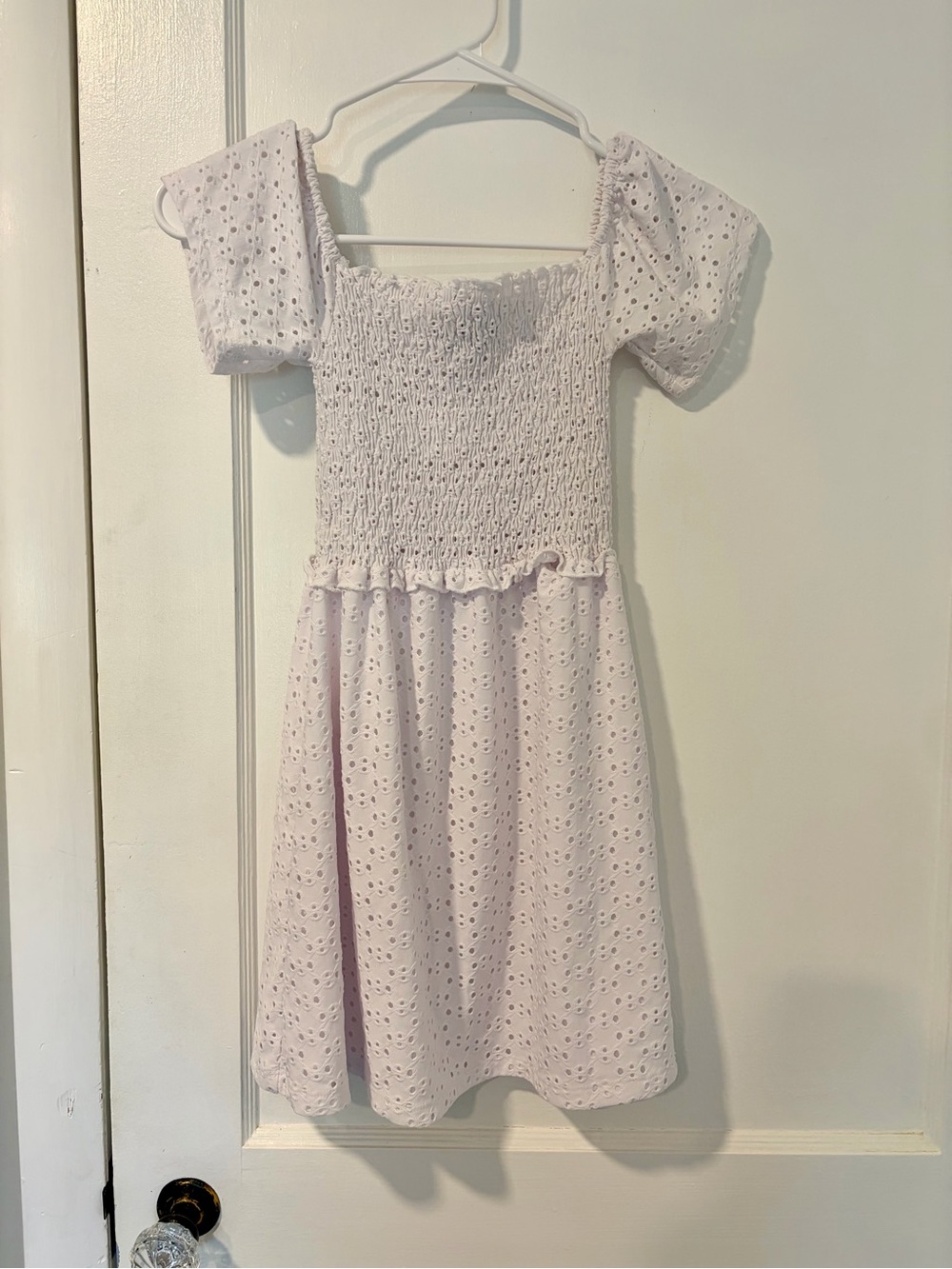 Pull&Bear White Eyelet Smocked Mini Dress